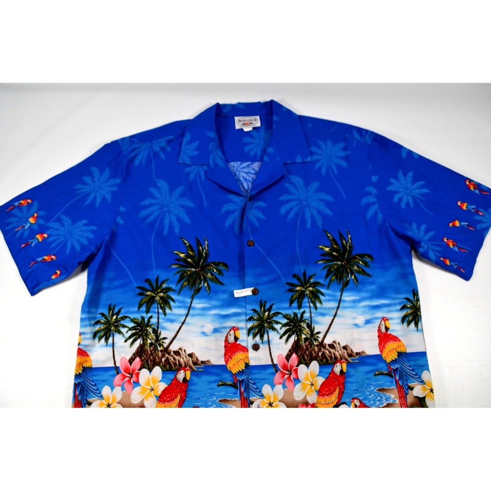Vintage‎ Pacific Legend Hawaiian Shirt Blue Parrot Print XL EUC - Picture 4 of 16